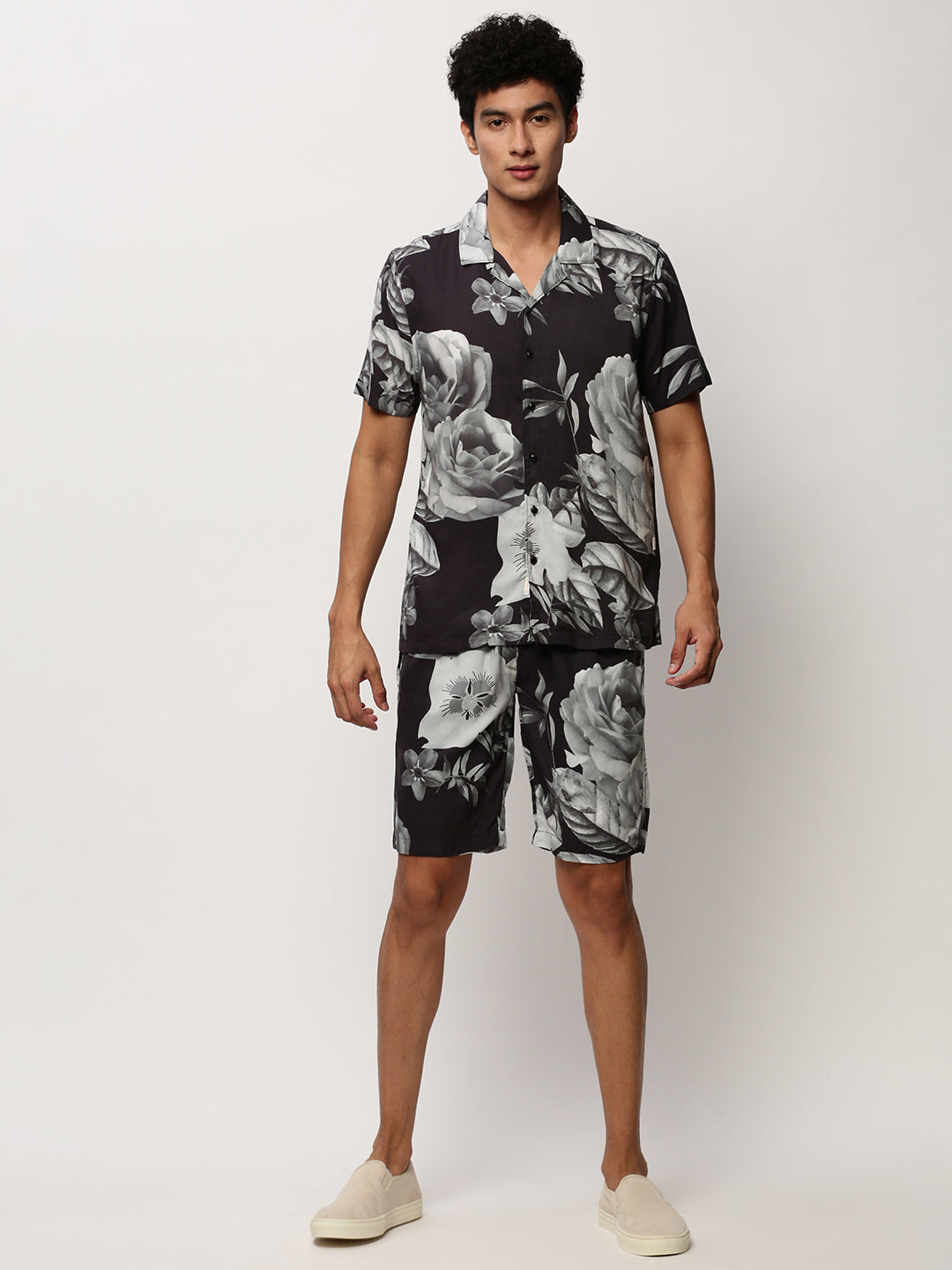 Men Black Printed Casual Co ords