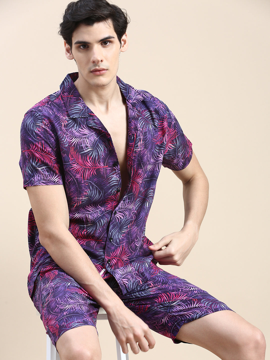 Men Purple Printed Casual Co ord Set