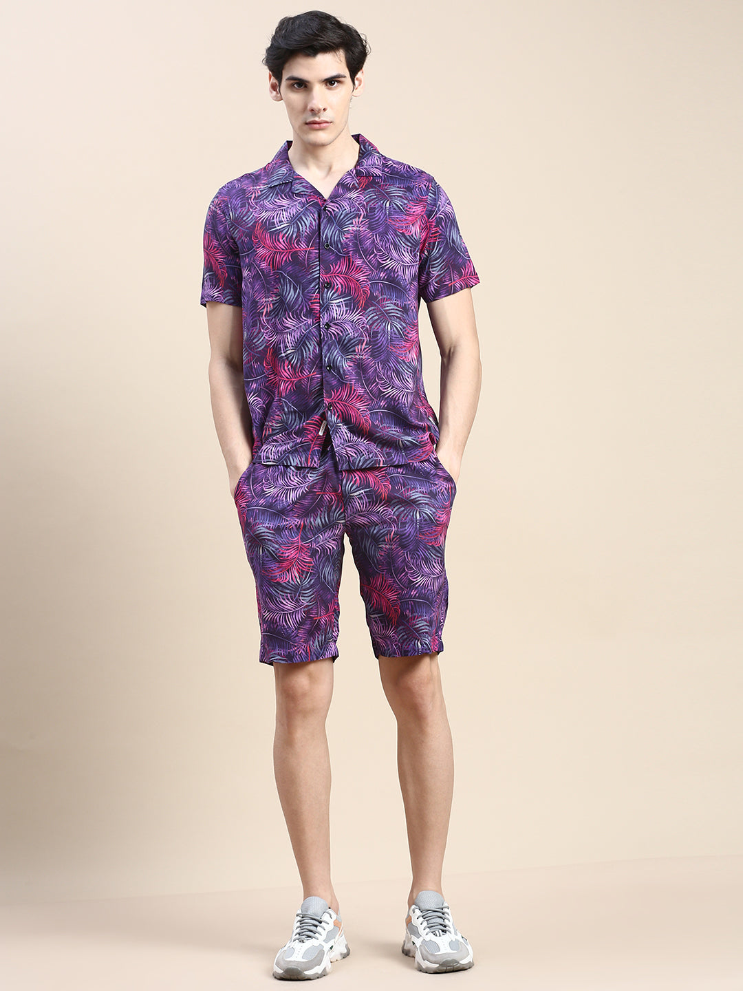 Men Purple Printed Casual Co ord Set