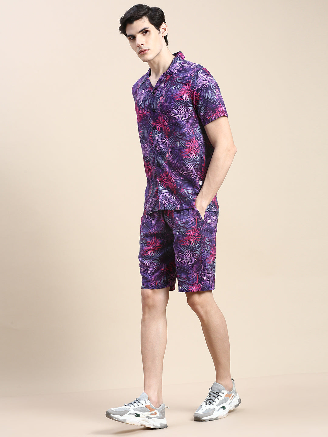 Men Purple Printed Casual Co ord Set