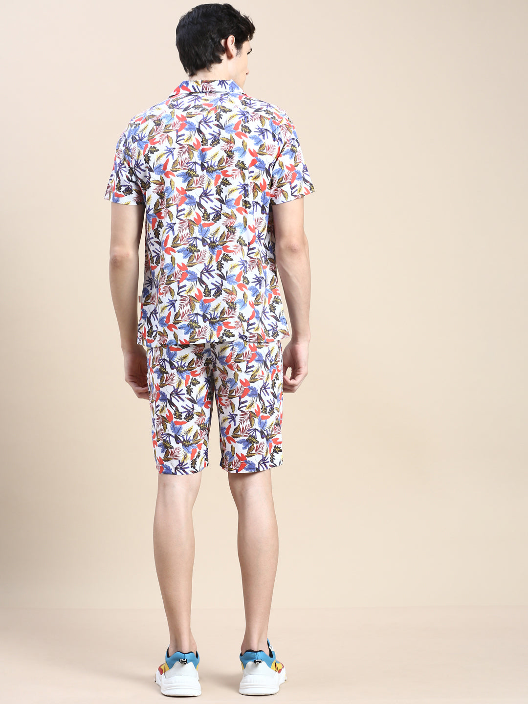 Men White Printed Casual Co ord Set