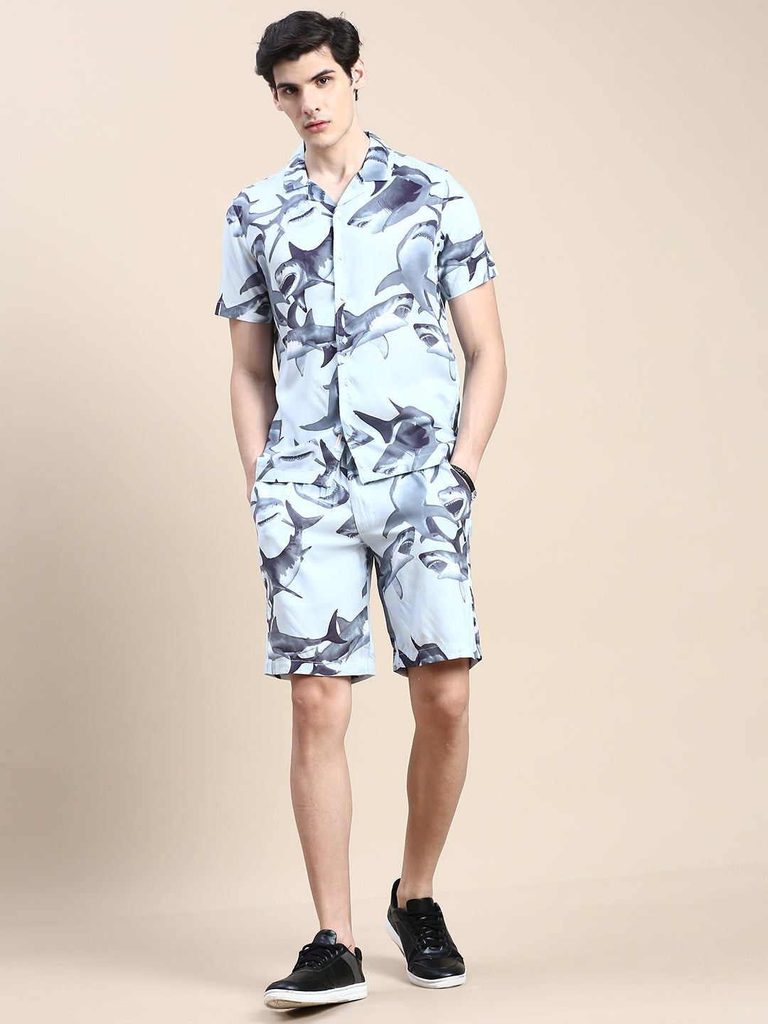 Men Grey Printed Casual Co ord Set