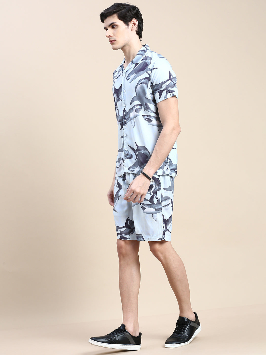 Men Grey Printed Casual Co ord Set