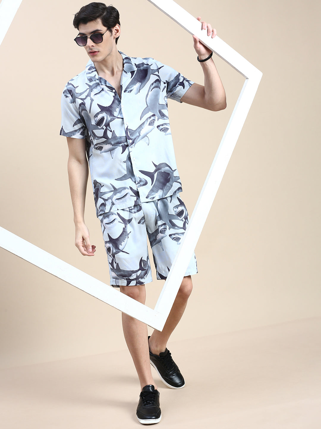 Men Grey Printed Casual Co ord Set