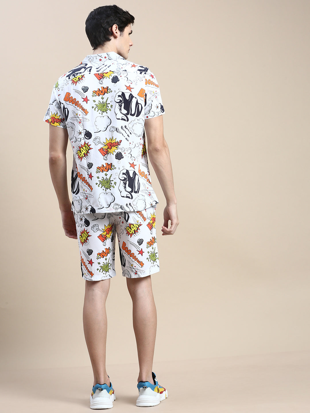 Men White Printed Casual Co ord Set