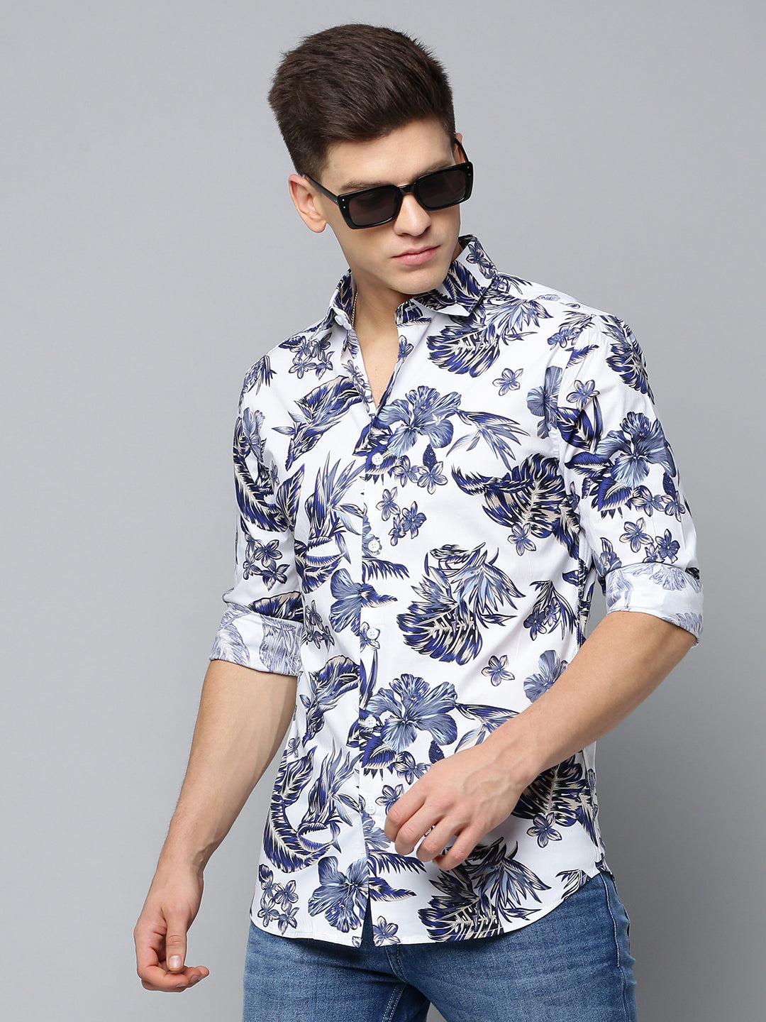 Men White Printed Casual Shirt