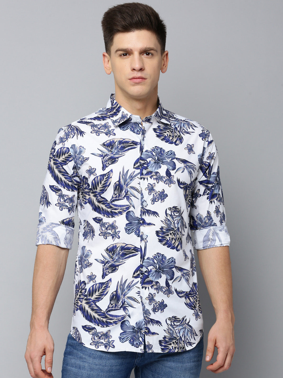 Men White Printed Casual Shirt