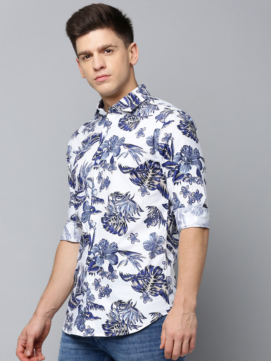 Men White Printed Casual Shirt