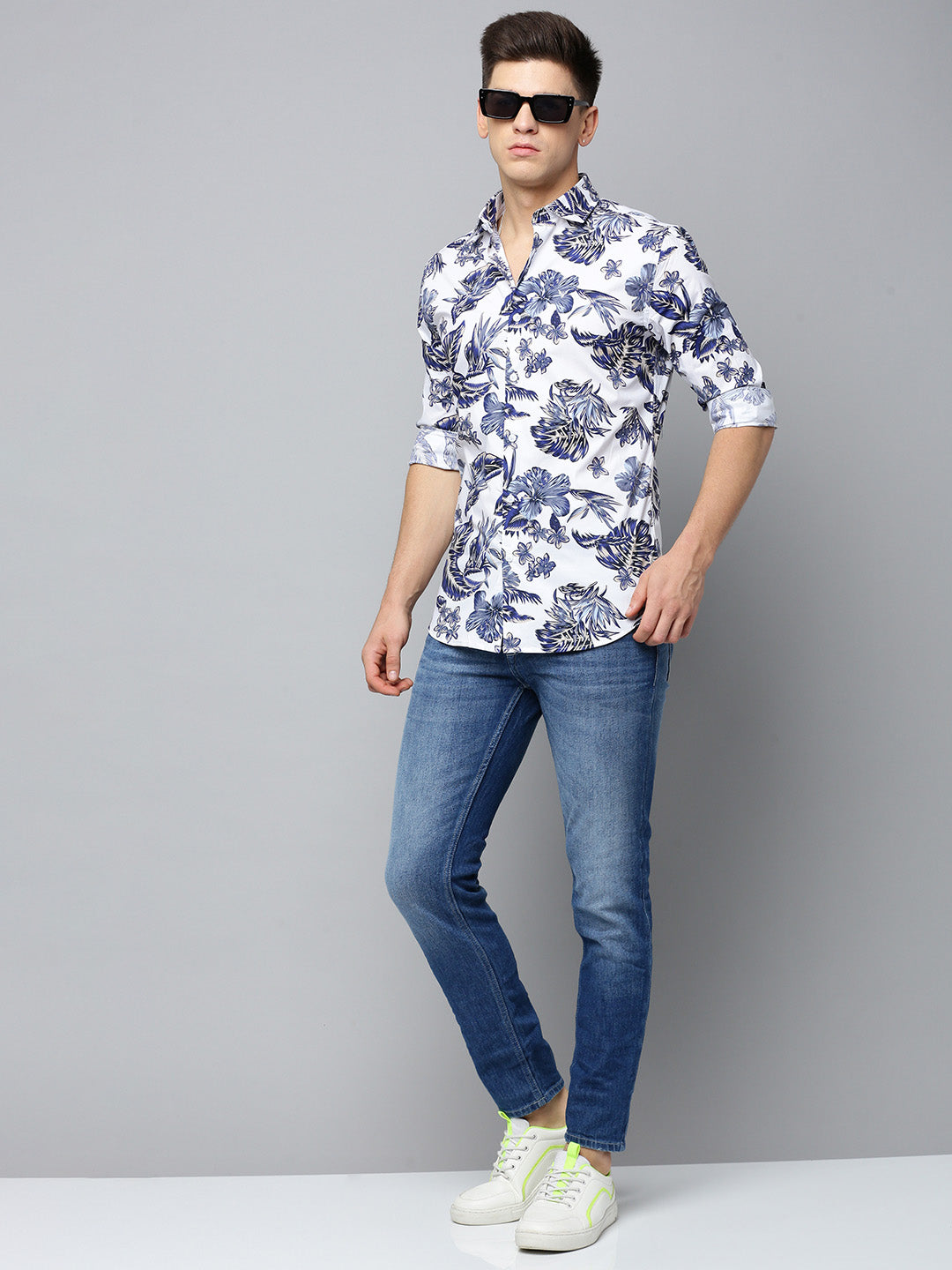 Men White Printed Casual Shirt