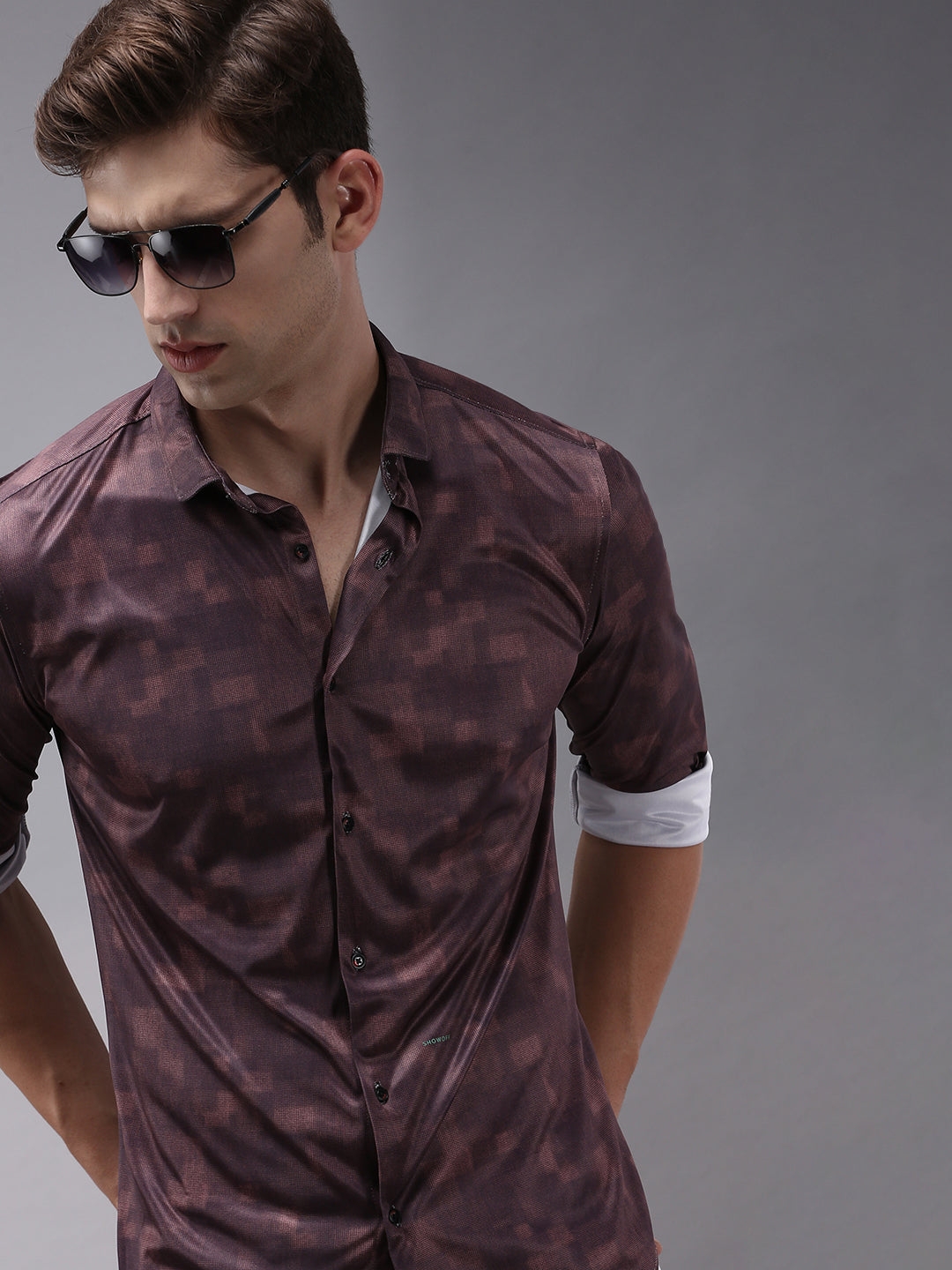 Men Brown Printed Casual Shirt