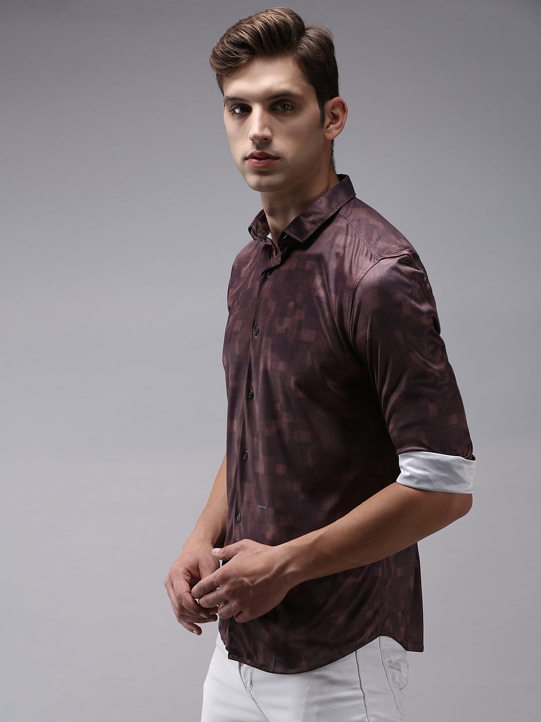 Men Brown Printed Casual Shirt