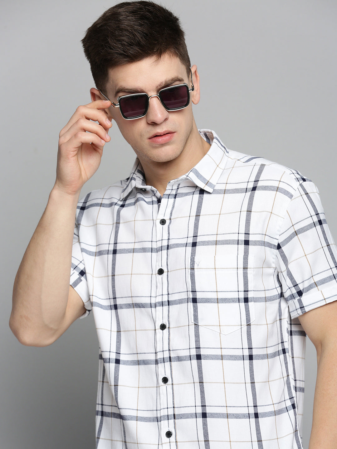 Men's White Checked Casual Shirt