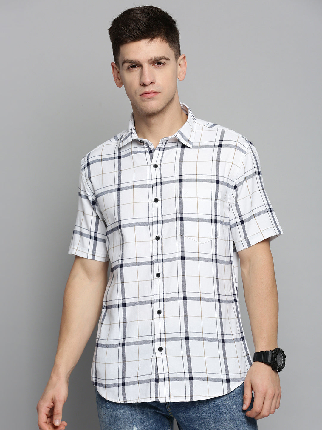 Men's White Checked Casual Shirt