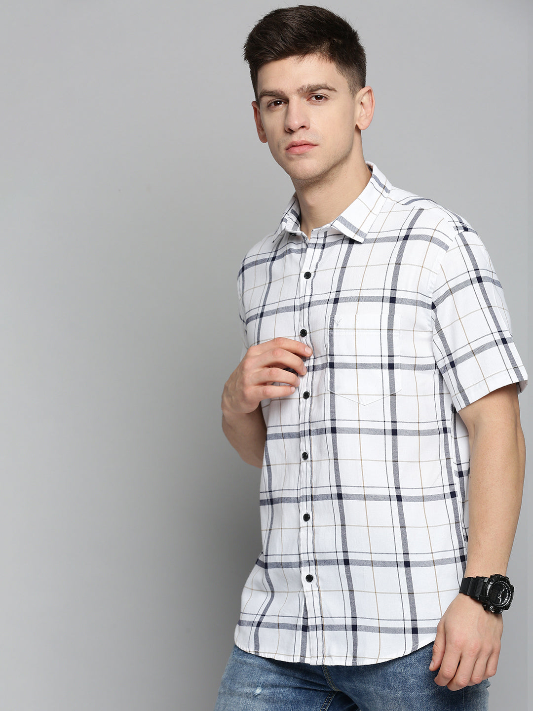 Men's White Checked Casual Shirt