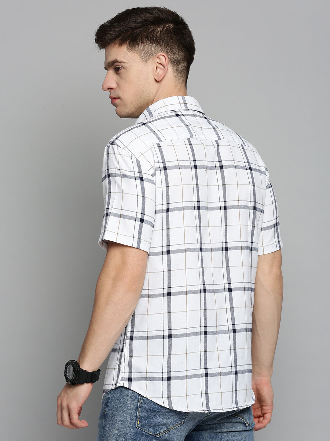 Men's White Checked Casual Shirt