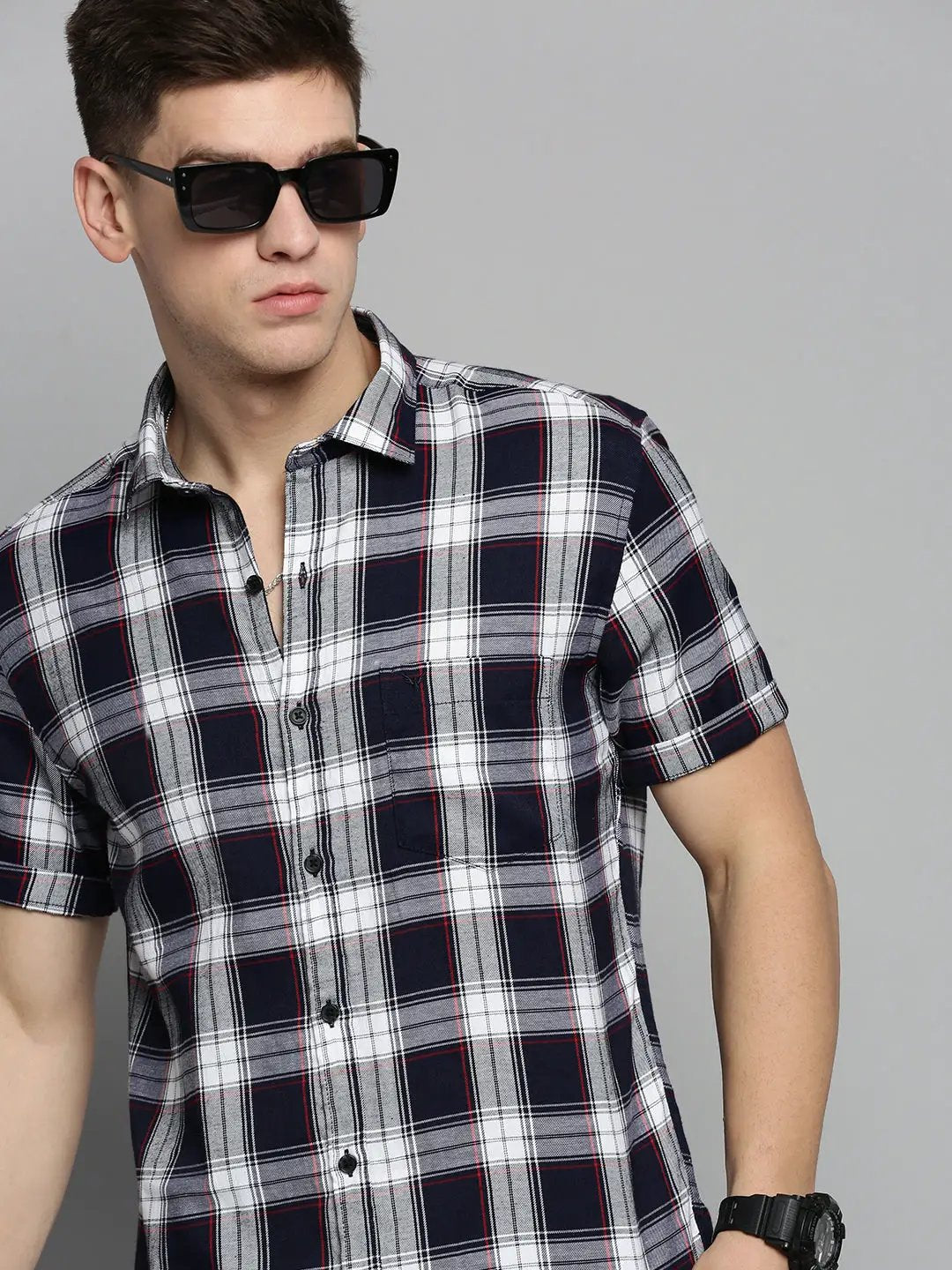 Men's Navy Checked Casual Shirt