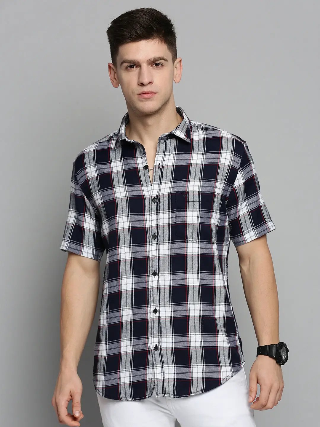 Men's Navy Checked Casual Shirt