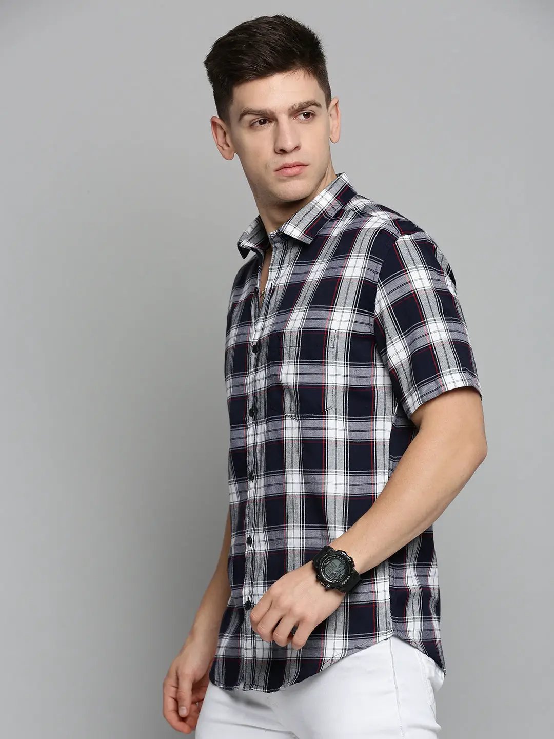 Men's Navy Checked Casual Shirt