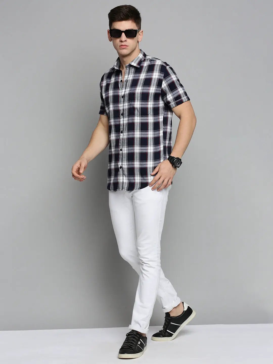 Men's Navy Checked Casual Shirt