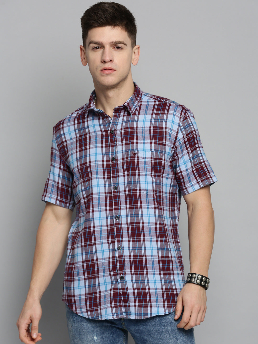 Men's Blue Comfort Tartan Checked Casual Cotton Shirt