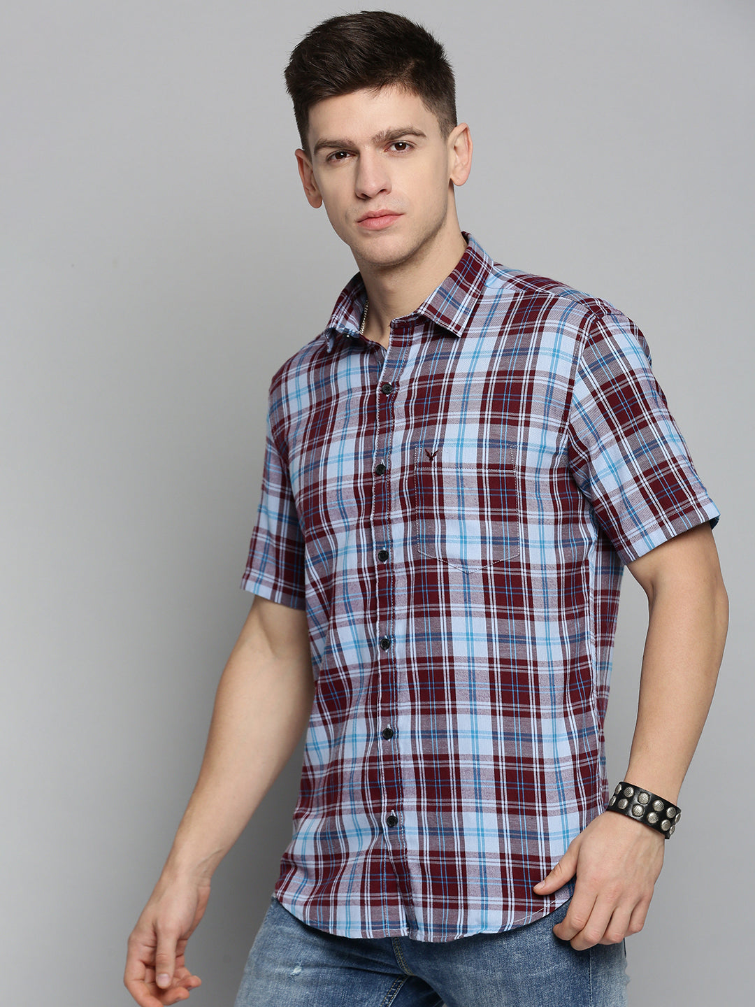Men's Blue Comfort Tartan Checked Casual Cotton Shirt