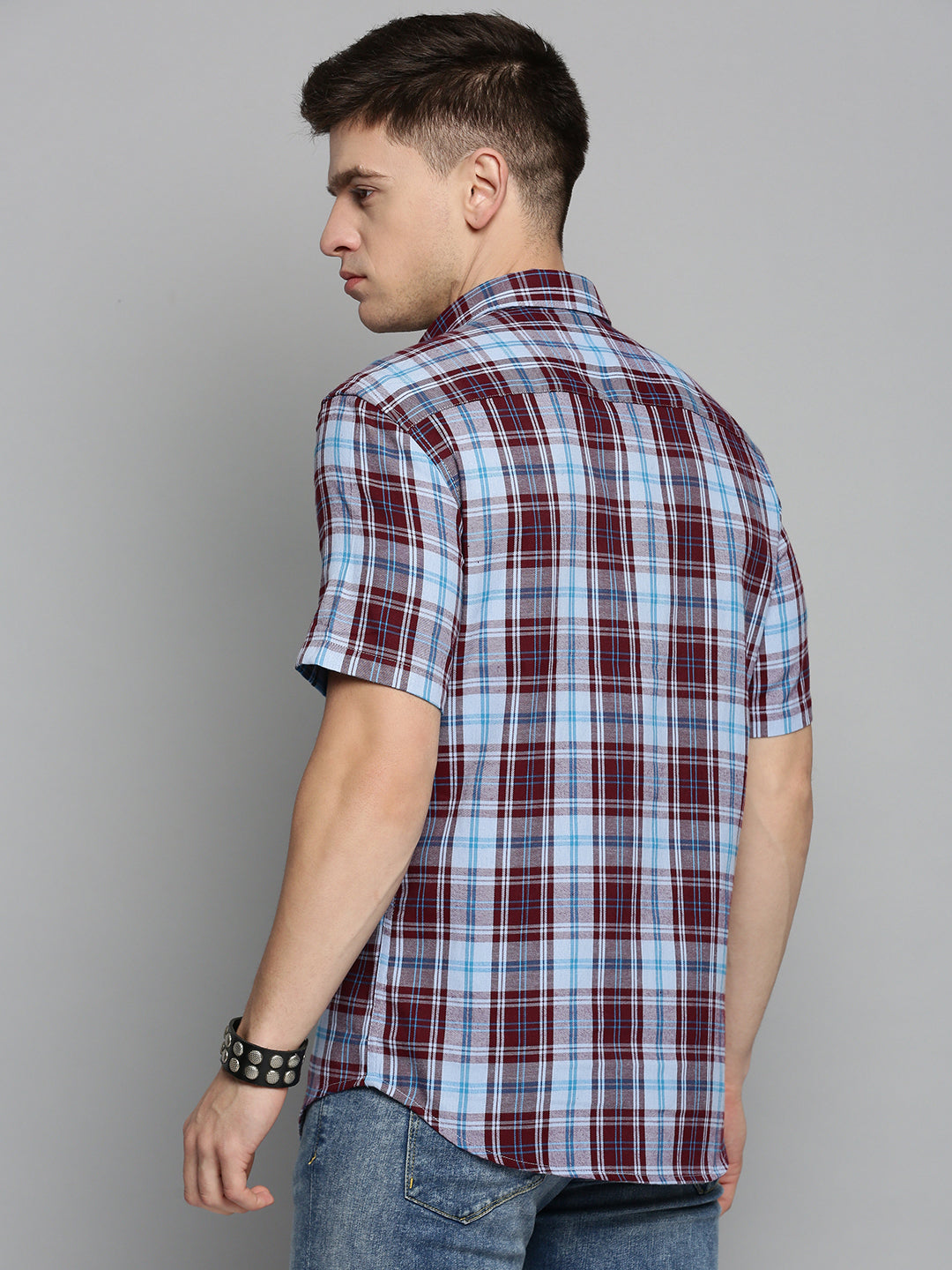 Men's Blue Comfort Tartan Checked Casual Cotton Shirt