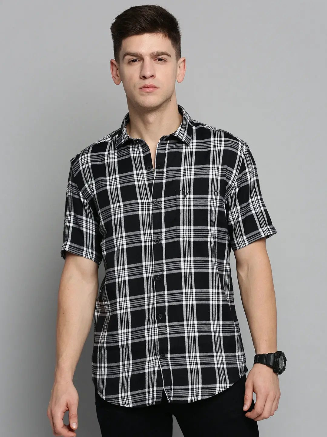 Men's Black Checked Casual Shirt