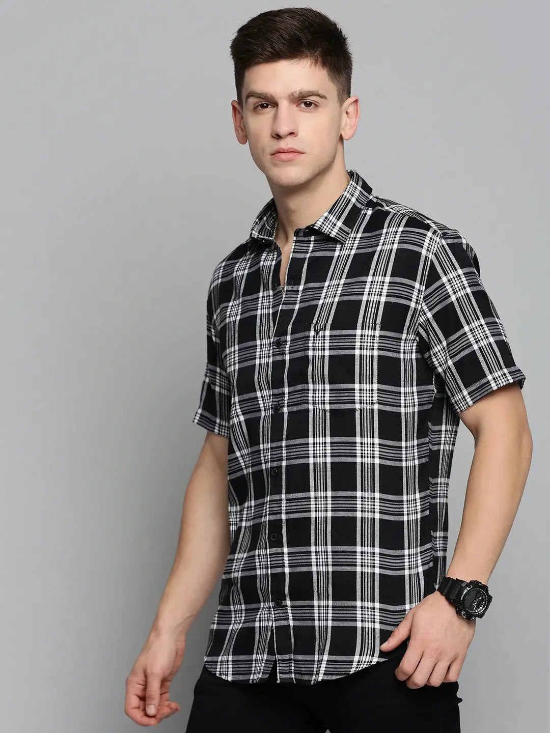 Men's Black Checked Casual Shirt
