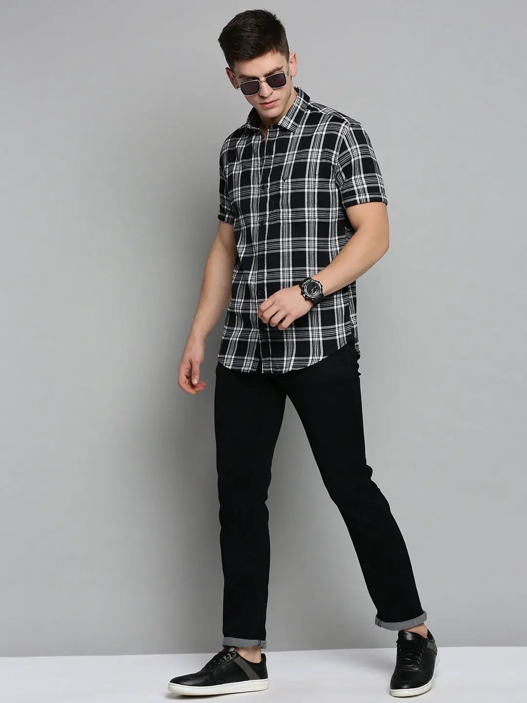 Men's Black Checked Casual Shirt