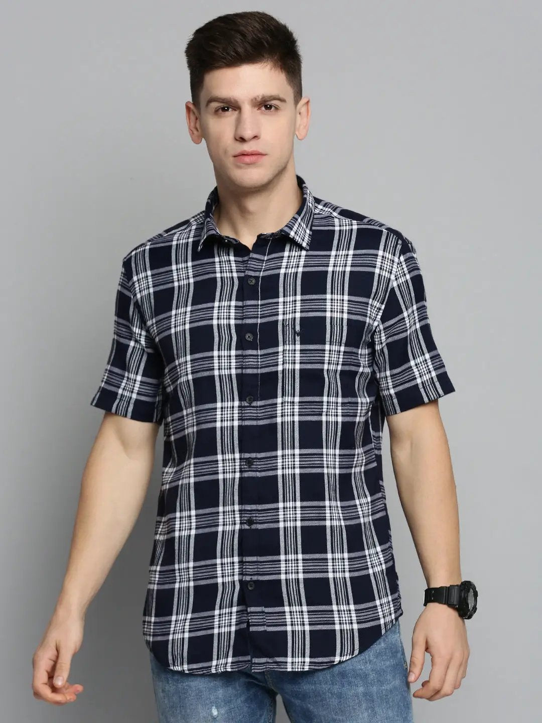 Men's Navy Checked Casual Shirt