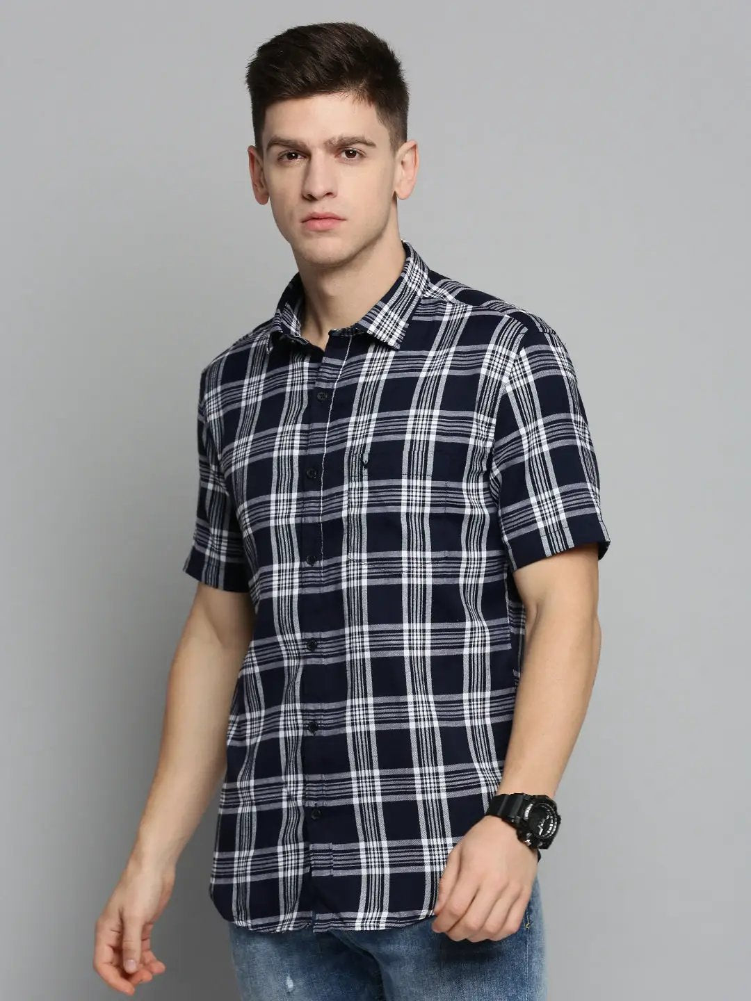 Men's Navy Checked Casual Shirt