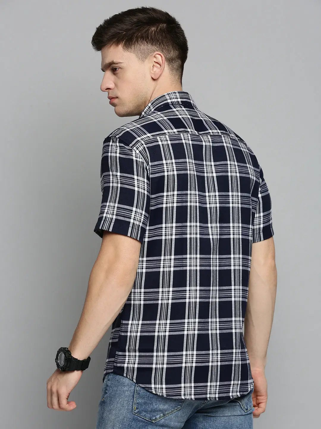 Men's Navy Checked Casual Shirt