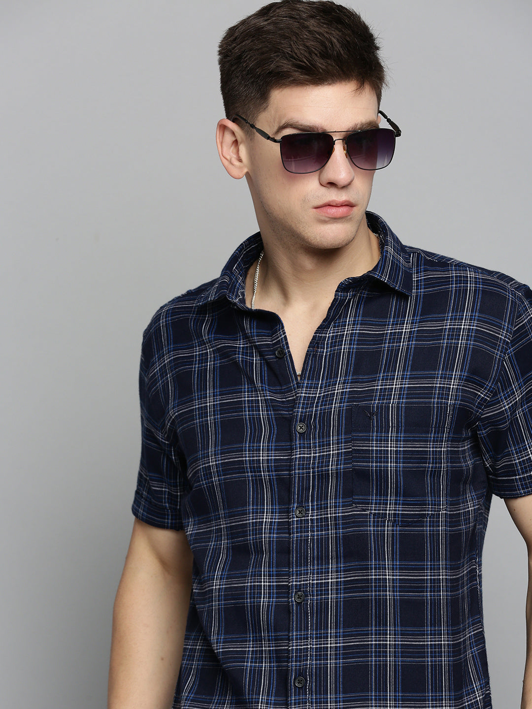 Men's Navy Checked Casual Shirt