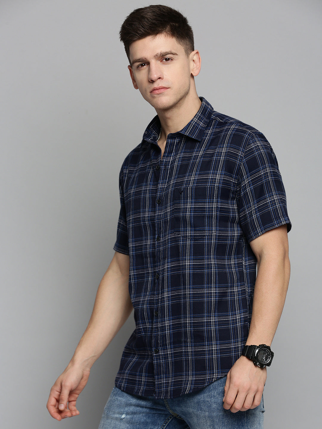 Men's Navy Checked Casual Shirt