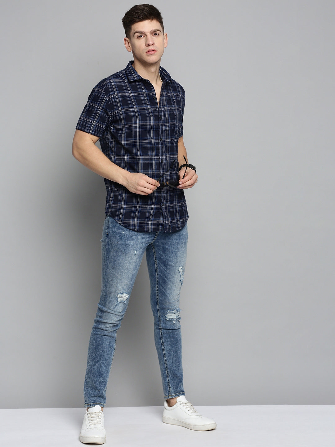 Men's Navy Checked Casual Shirt