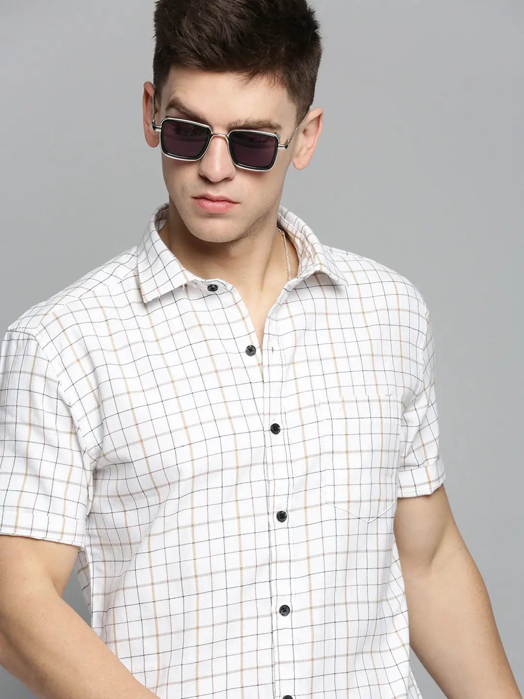 Men's White Checked Casual Shirt