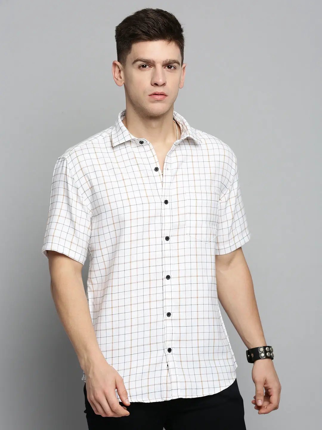 Men's White Checked Casual Shirt