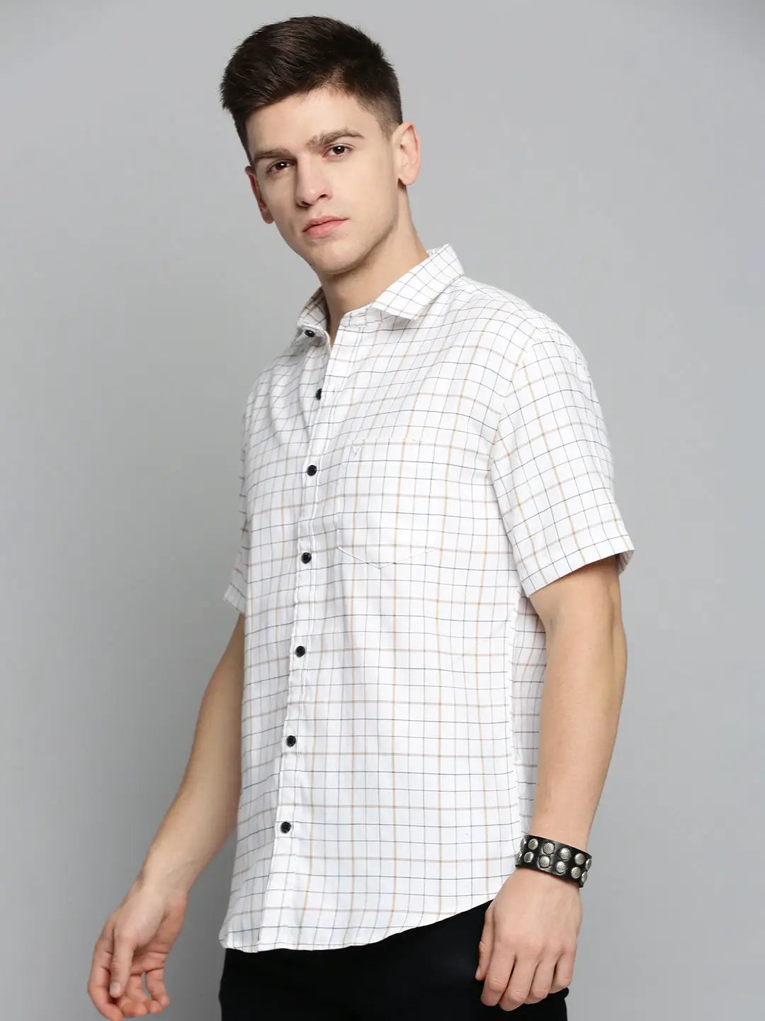 Men's White Checked Casual Shirt