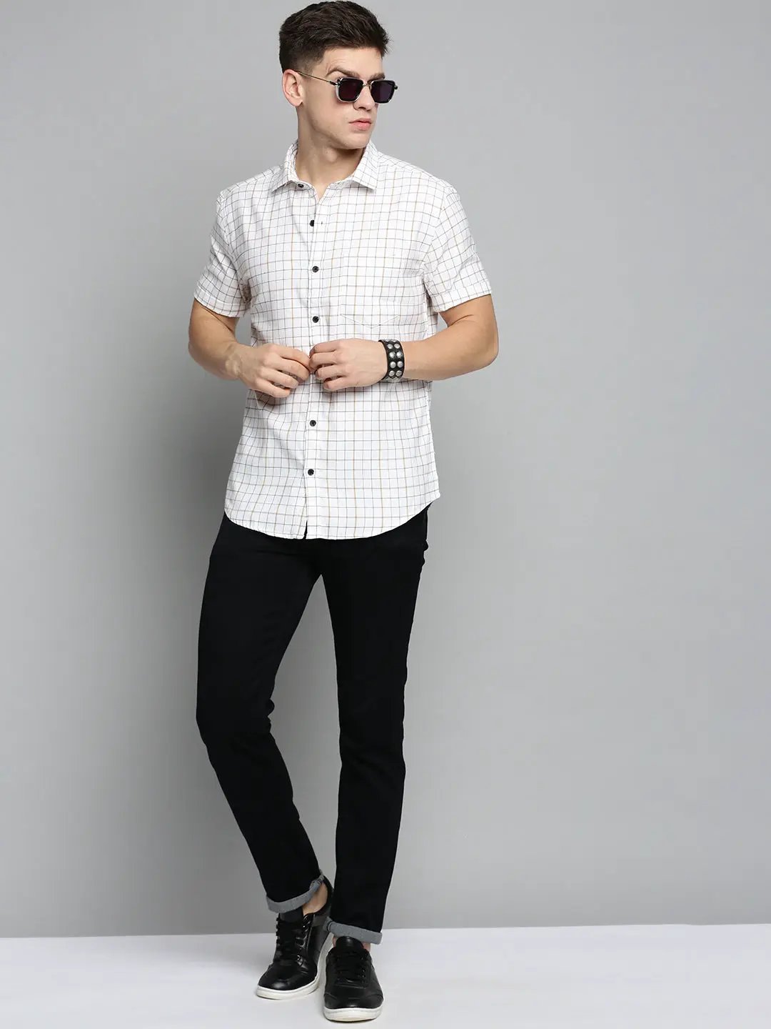 Men's White Checked Casual Shirt