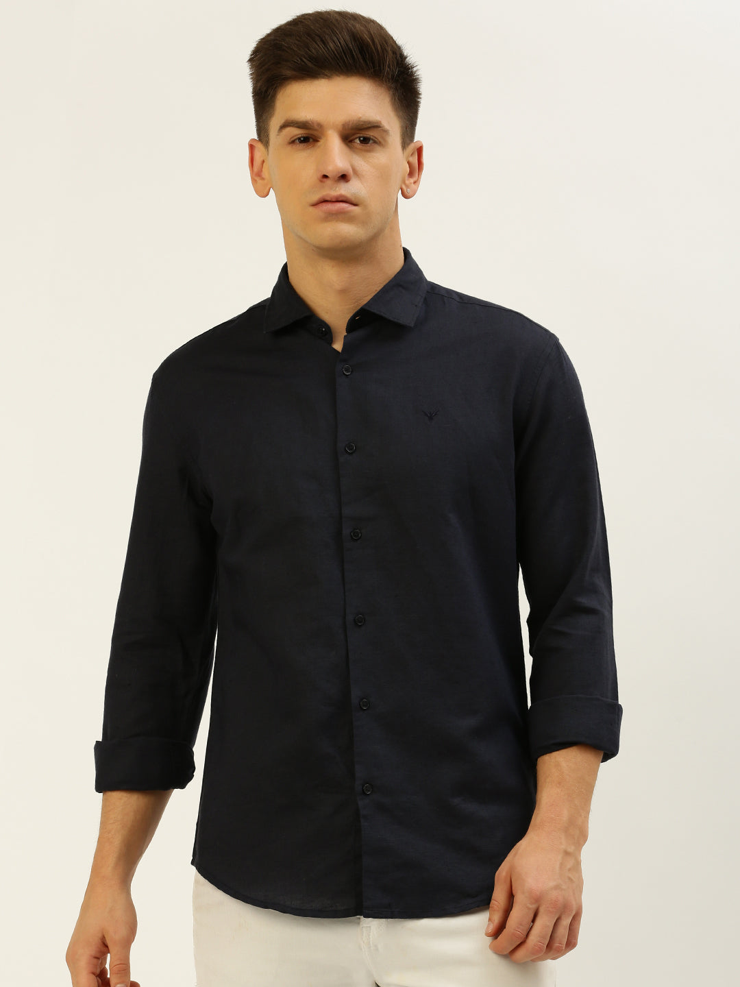 Men Navy Solid Casual Shirt