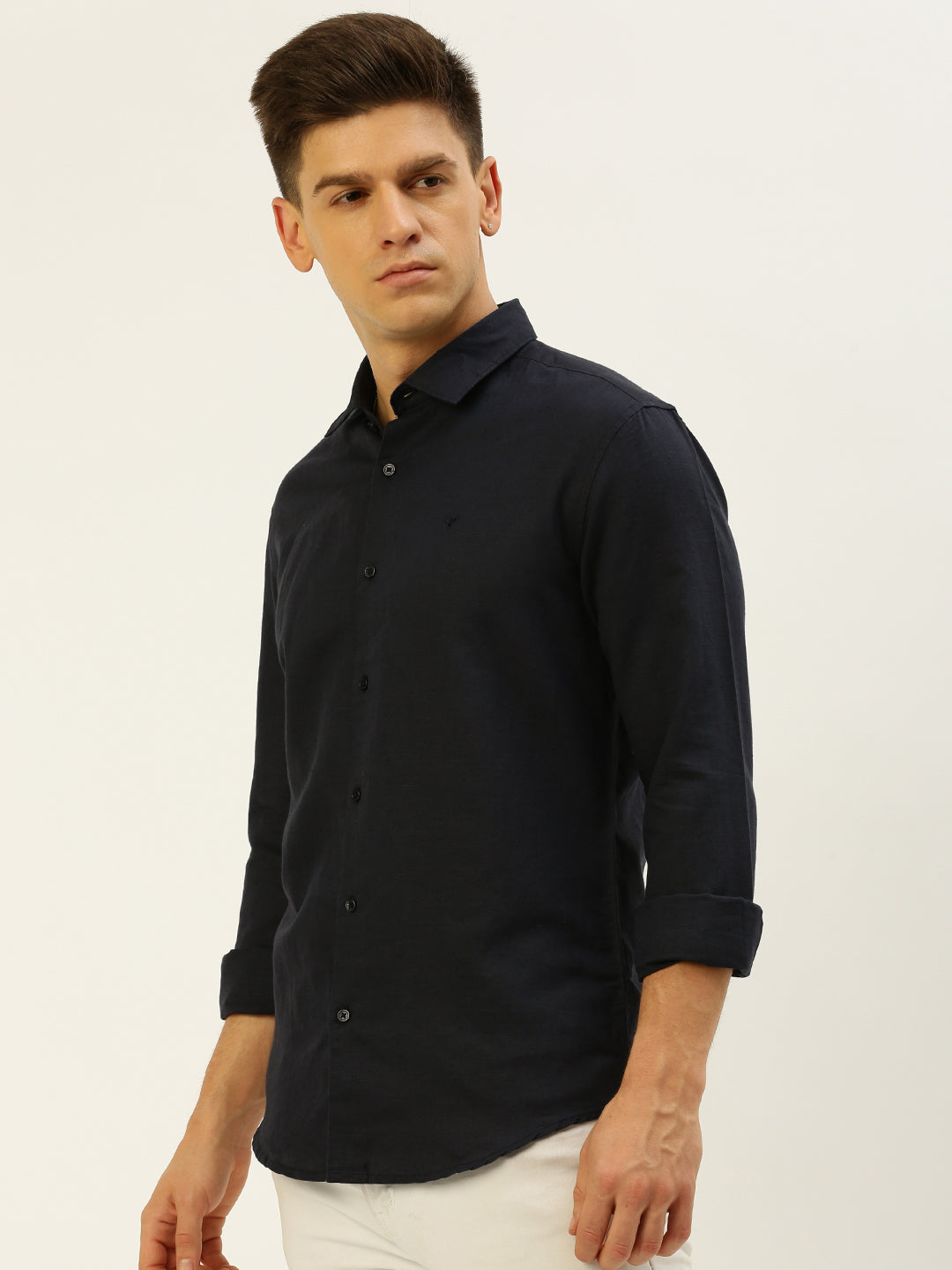 Men Navy Solid Casual Shirt