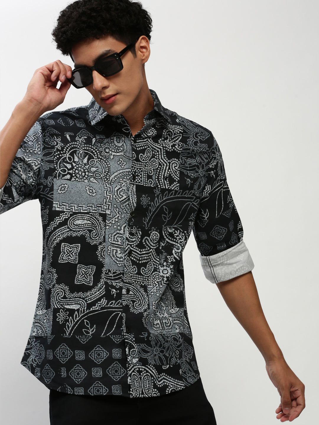 Men Black Printed Casual Casual Shirts