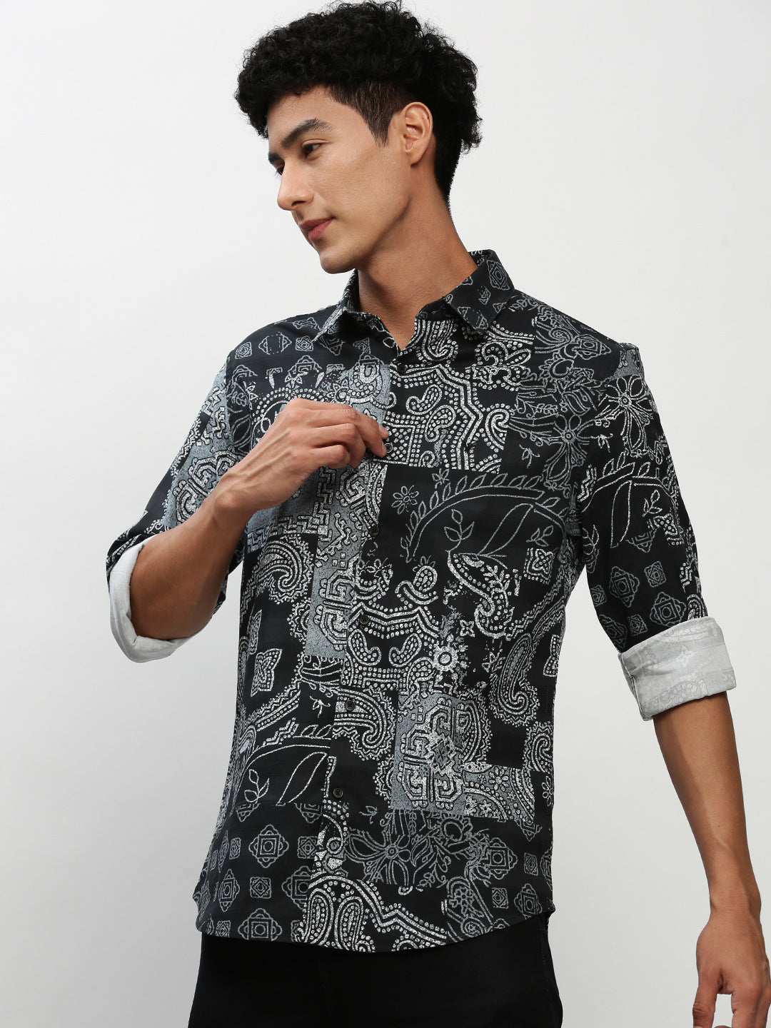 Men Black Printed Casual Casual Shirts