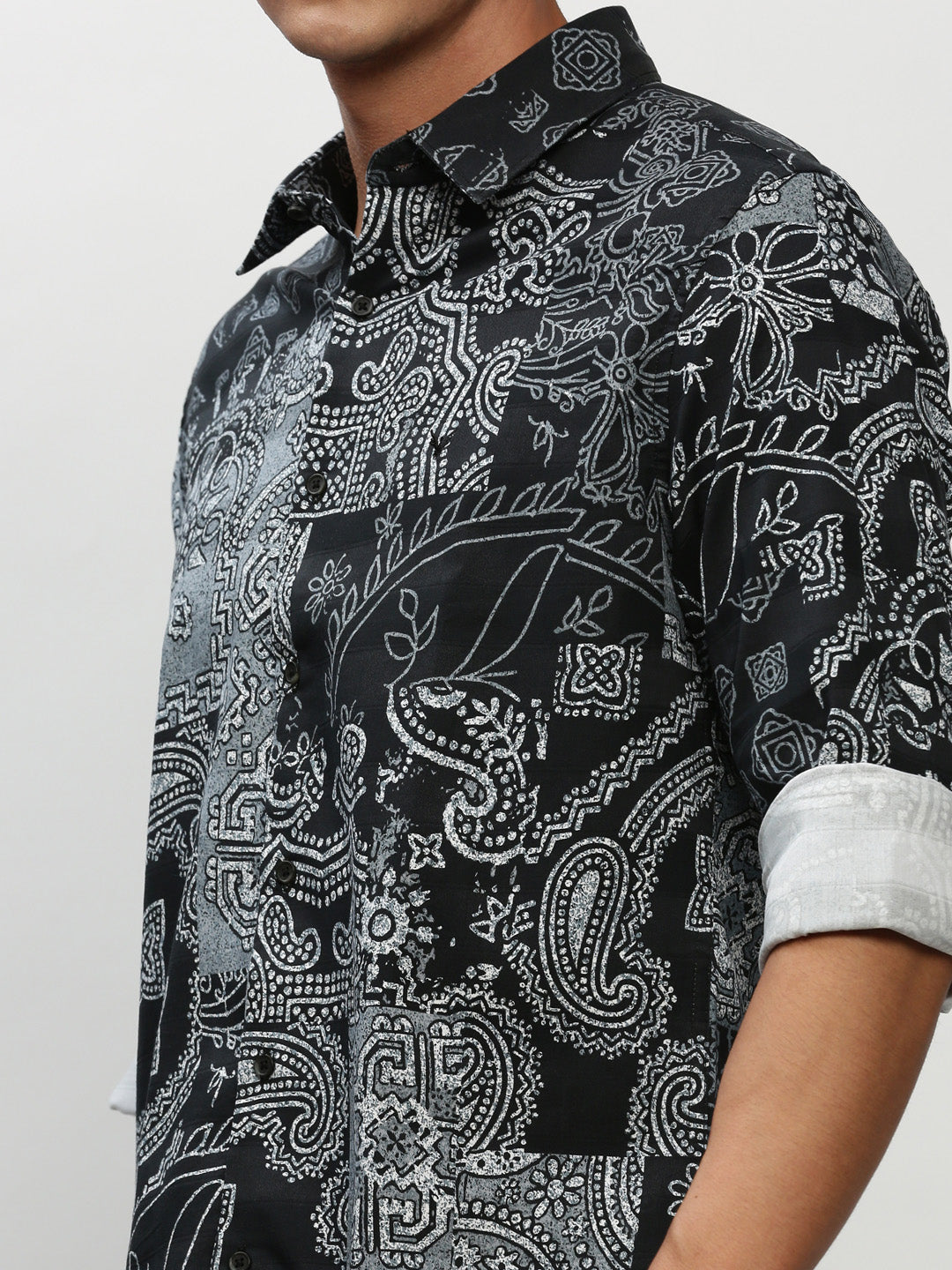 Men Black Printed Casual Casual Shirts