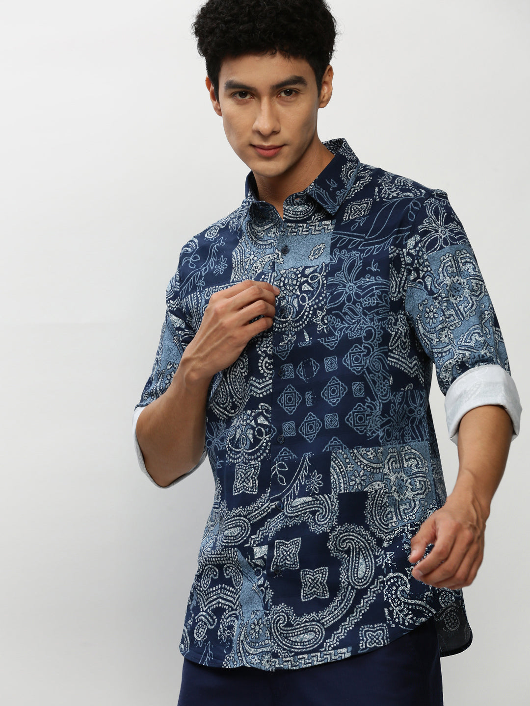 Men's Navy Printed Casual Shirts