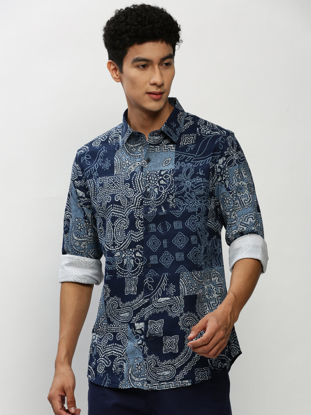 Men's Navy Printed Casual Shirts