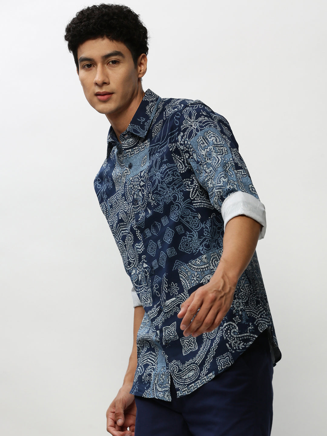 Men's Navy Printed Casual Shirts