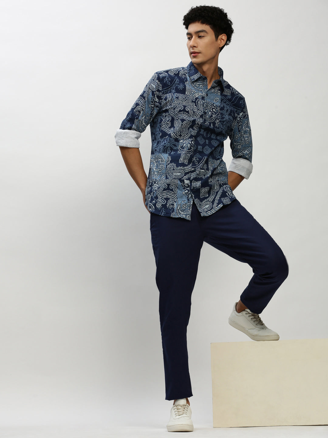 Men's Navy Printed Casual Shirts