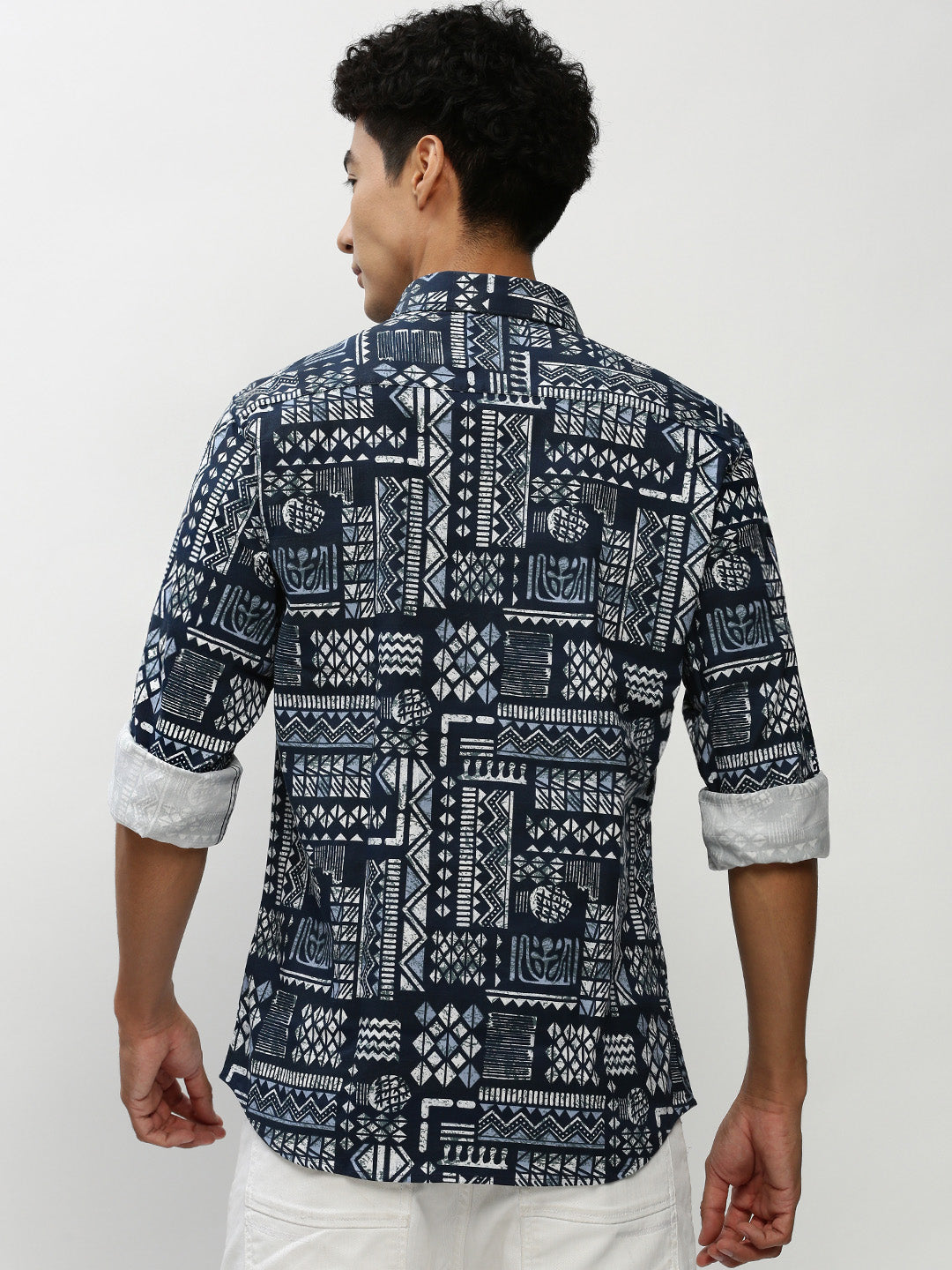 Men Navy Geometrical Casual Casual Shirts