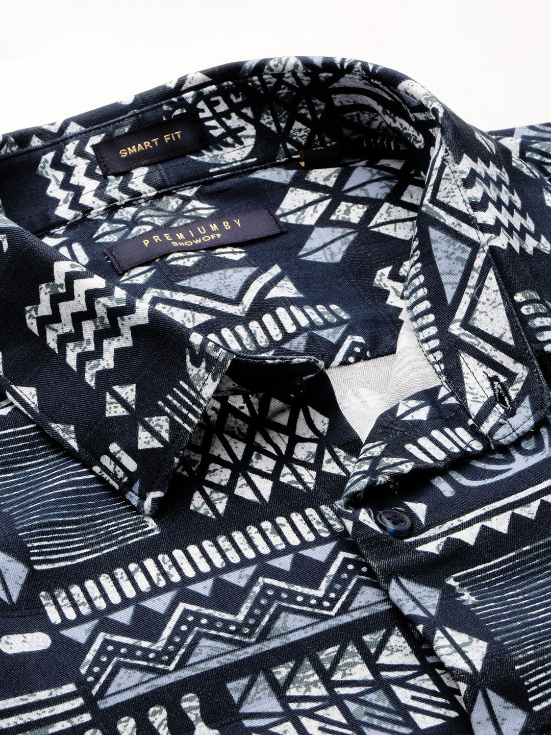 Men Navy Geometrical Casual Casual Shirts